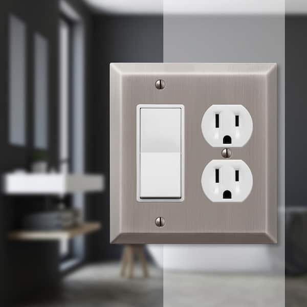 Metallic 2 Gang 1-Duplex and 1-Rocker Steel Wall Plate - Antique Nickel