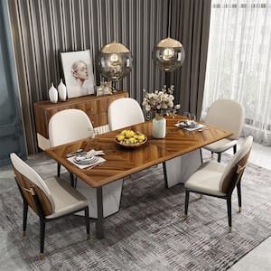 Luxury Modern Ebony Solid Wood 71 in. Rectangular Stone and Steel Pedestal Base Dining Table for Dining Room (Seats 8)