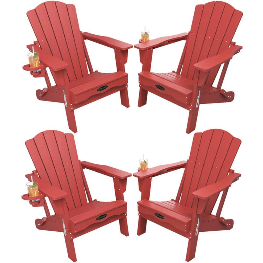 Red HDPE Outdoor Folding Adirondack Chair with Cup Holder (Set of 4) price history on PriceWatchPro