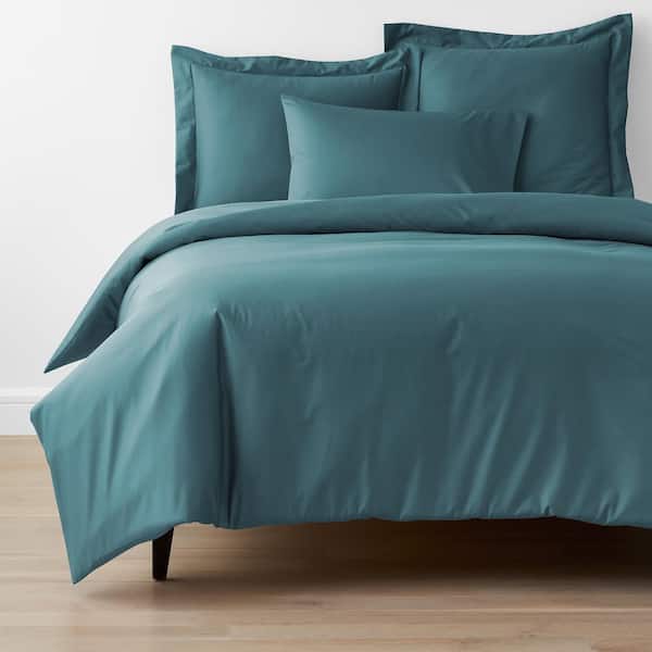 The Company Store Company Cotton Blue Jay Solid 300-Thread Count Wrinkle-Free Sateen King Duvet Cover