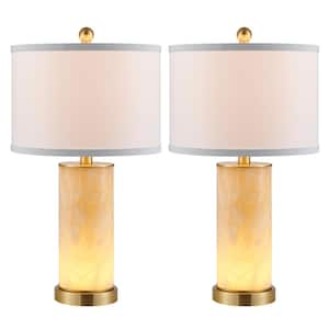 22 in. Antique Brass Marble Table Lamp Set with Main Light Bulbs and LED Night Light (Set of 2)