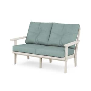 Oxford Deep Seating Plastic Outdoor Loveseat with in Sand/Glacier Spa Cushions