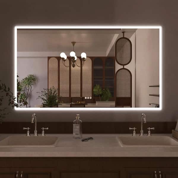 IA 60 in. W x 36 in. H Rectangular Frameless LED Single Wall Bathroom Vanity Mirror in Polished Crystal