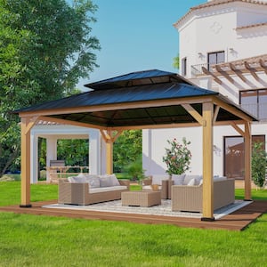 15 ft. x 13 ft. Outdoor Patio Cedar Wood Frame Hardtop Gazebo with Double Galvanized Steel Roof