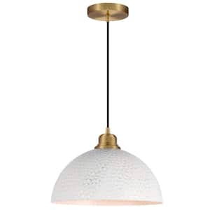 Modern 11.75 in. 1-Light Gold Pendant Light with White Metal Shade