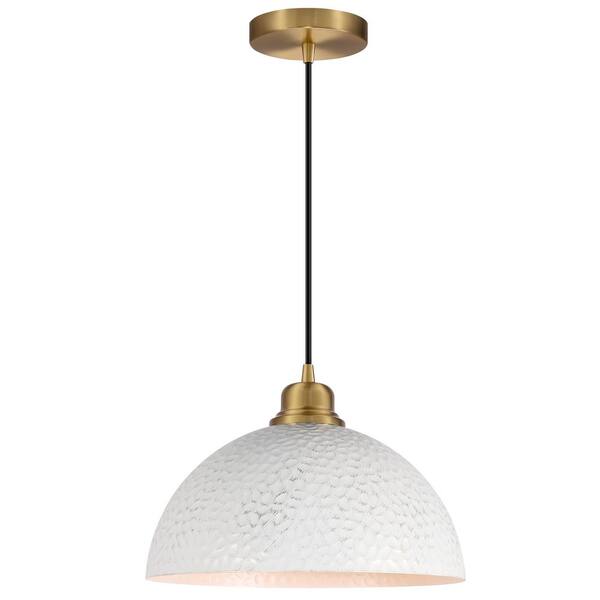 pasentel Modern 11.75 in. 1-Light Gold Pendant Light with White Metal Shade