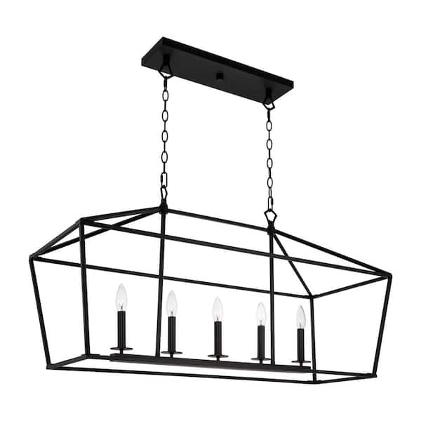 Kira Home Burke 60Watt 5Light Black Modern Island Pendant Light, No