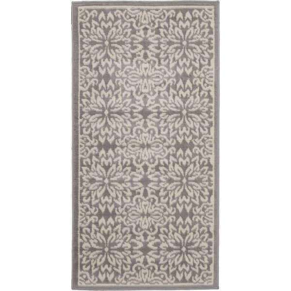 Nourison Jubilant Ivory/Gray doormat 2 ft. x 4 ft. Moroccan Farmhouse Area Rug