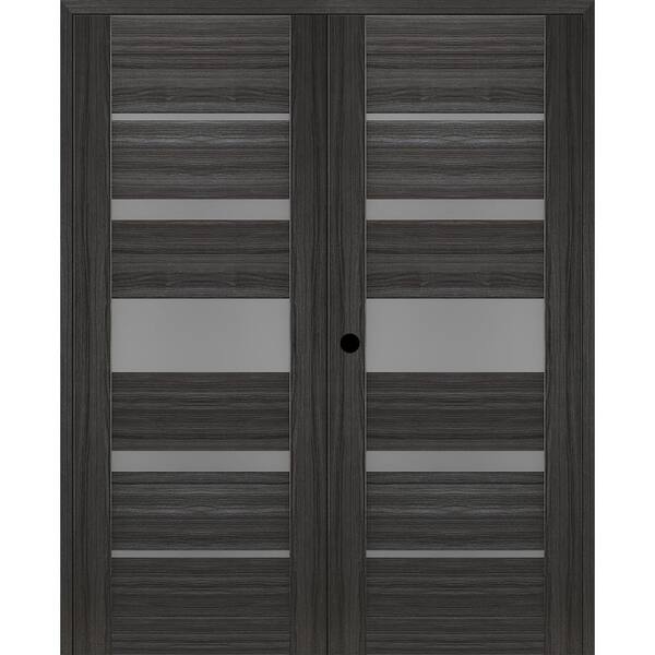 Belldinni Kina 64 in. x 96 in. Right Hand Active 5-Lite Gray Oak Wood Composite Double Prehung Interior Door