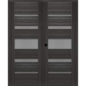 Kina 72 in. x 80 in. Right Hand Active 5-Lite Frosted Gray Oak Wood Composite Double Prehung Interior Door