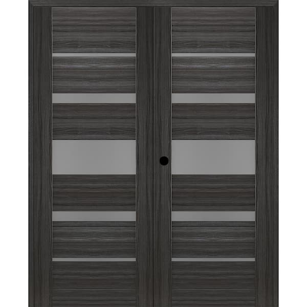 Belldinni Kina 72 in. x 80 in. Right Hand Active 5-Lite Frosted Gray Oak Wood Composite Double Prehung Interior Door