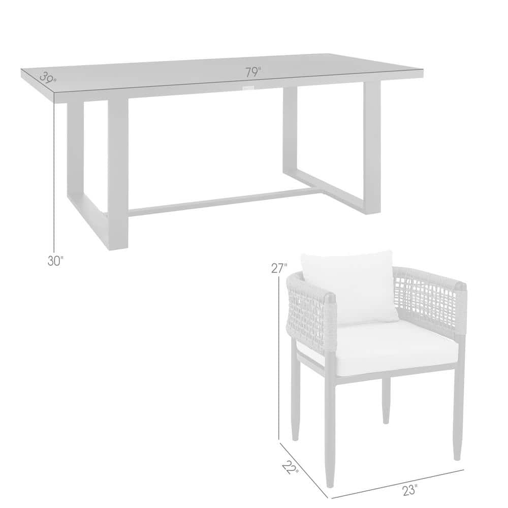 Felicia 7-Piece Black Aluminum Outdoor Dining Set with Grey Rope and Cushions