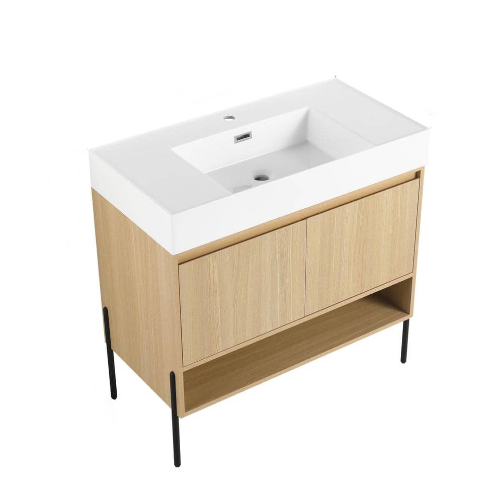 36 in. W x18 in. D x 35 in. H Freestanding Bath Vanity in Brown with White 