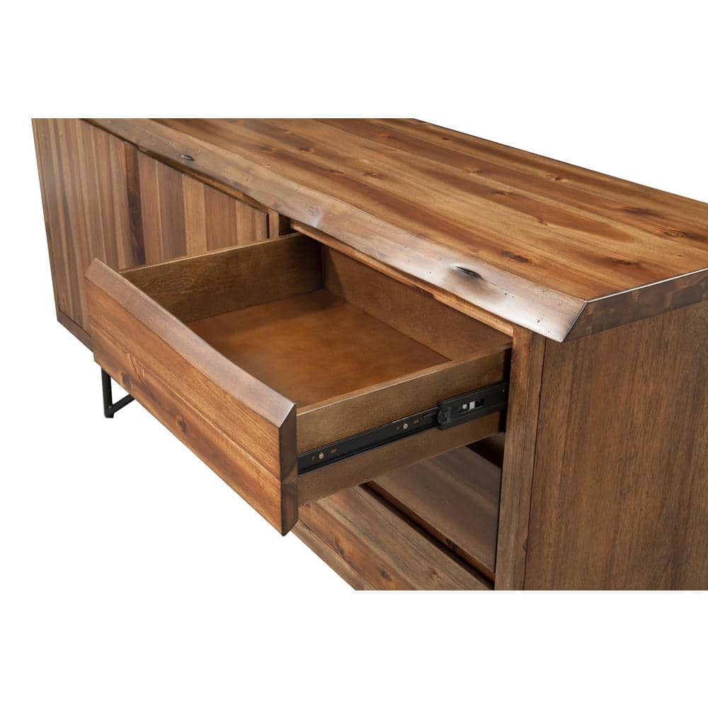 Transitional Industrial Live Edge Acacia Wood Dining Server in Light Walnut