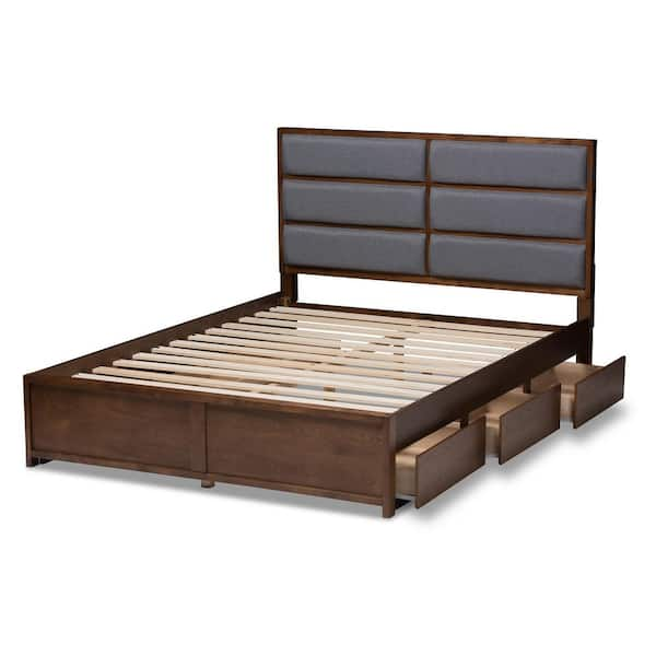 Baxton Studio Macey Gray Walnut Brown Queen Platform Bed 146 8195