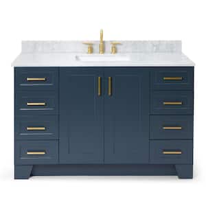 Taylor 55 in. W x 22 in. D x 35.25 in. H Freestanding Bath Vanity in Midnight Blue with Carrara White Marble Top