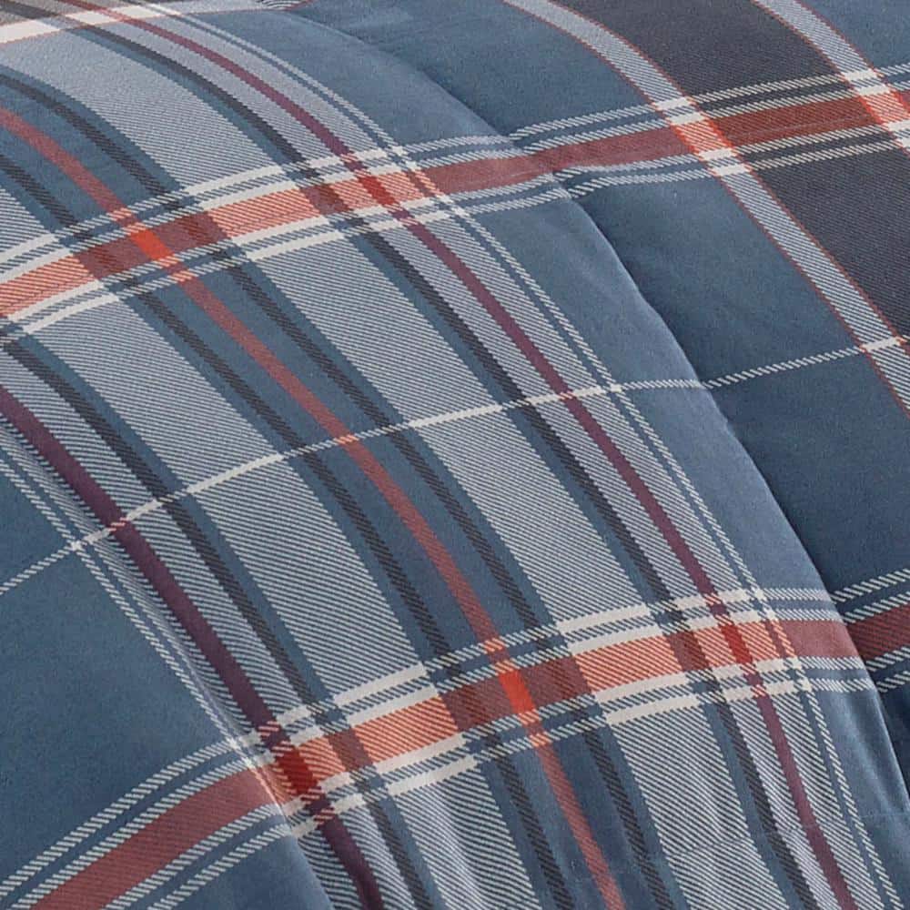 Navy Plaid Microfiber Down Alternative Full Bedspread Set
