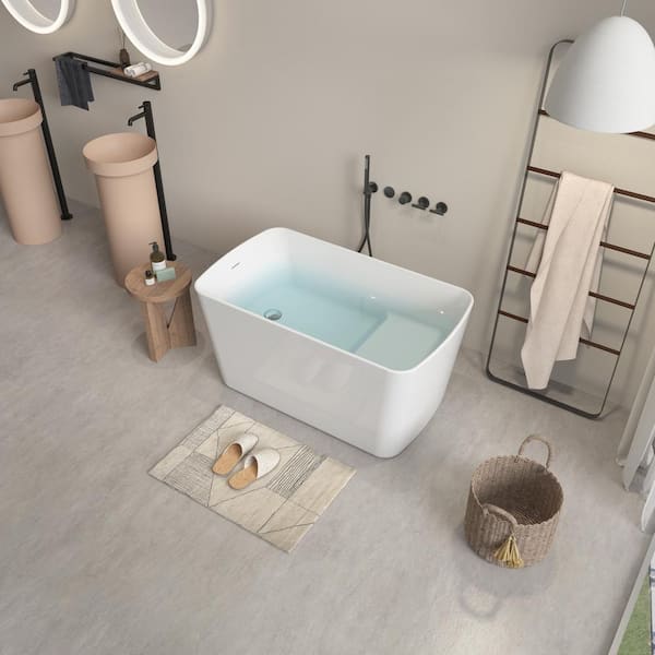 Sarlai 49 in. Acrylic Alcove Non-Whirlpool Freestanding Soaking Bathtub in Glossy White Polished Chrome Overflow
