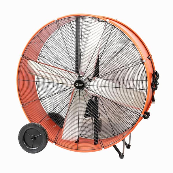42 in. 2-Speed Heavy Duty Drum Fan in Orange with Wheels