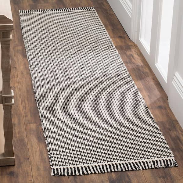 Montauk Ivory/Black 2 ft. x 18 ft. Multi-Striped Solid Color Runner Rug