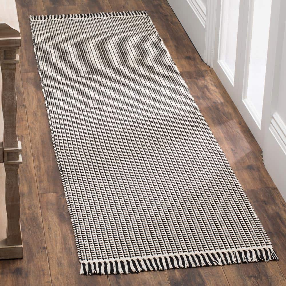 Montauk Black and Ivory Flat Woven Wool Cotton Runner Rug