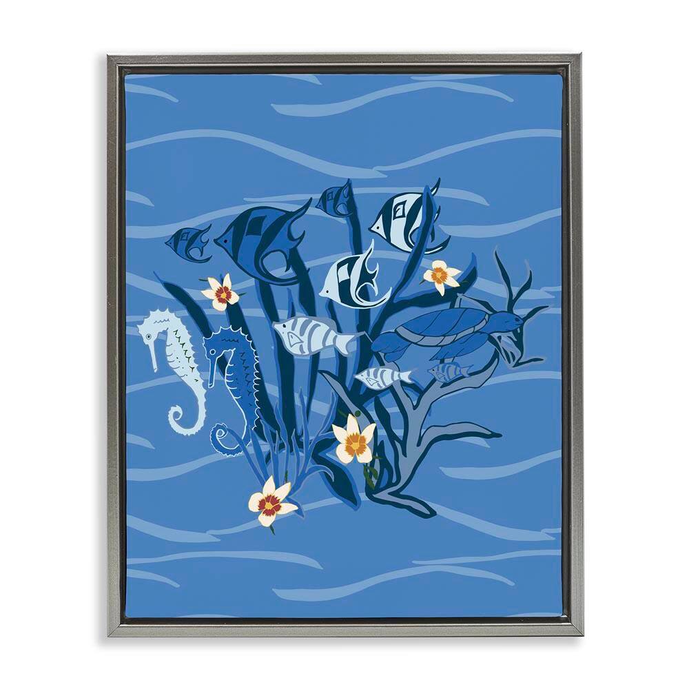 Blue Undersea Critters by Michelle Ingari Designs Gray Floater Frame Coastal Graphic Art Print 21 in. x 17 in. price history on PriceWatchPro