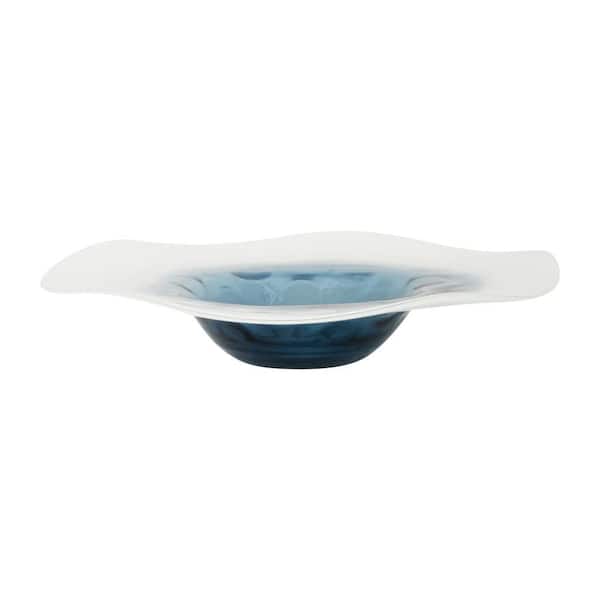 Blue 12 in. x 2.5 in. Glass Coastal Marbled Waters Decorative Bowl