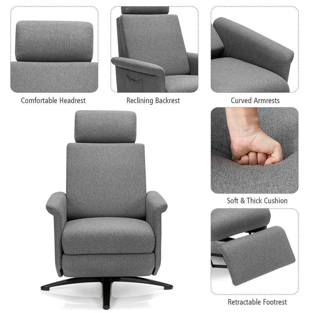 Gray Fabric Ergonomic Swivel Massage Recliner with Metal Frame