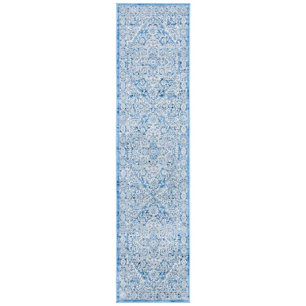 Brentwood 2 ft. x 18 ft. Ivory/Navy Medallion Runner Rug