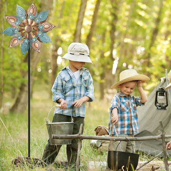Outdoor Wind Spinners 360° Metal Swivel Flowers and Leaves for