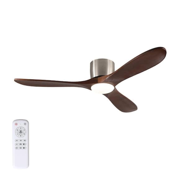 52 in. Ceiling Fan with Light and Remote, 3 Dark Walnut Wood Blades, 6-Speed Reversible DC Motor, Flush Mount
