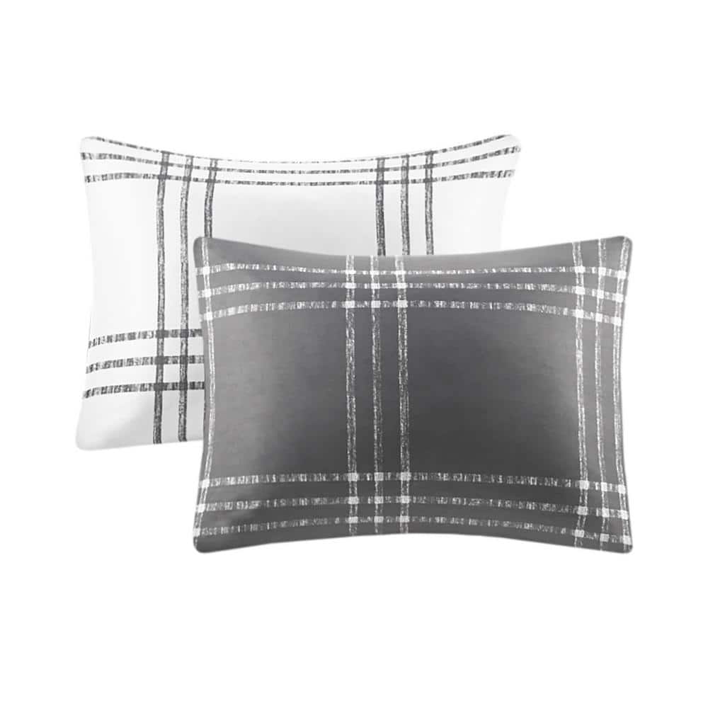 Twin XL White and Gray Microfiber Reversible Comforter Set