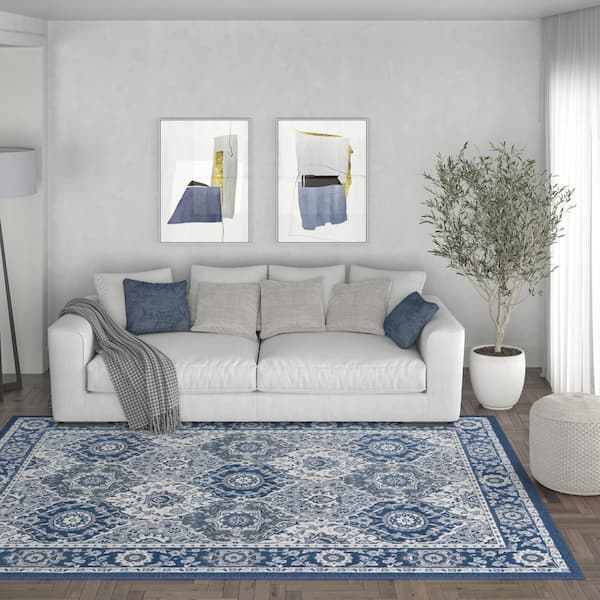 Madison Oriental Navy 9 ft. x 13 ft. Indoor Area Rug