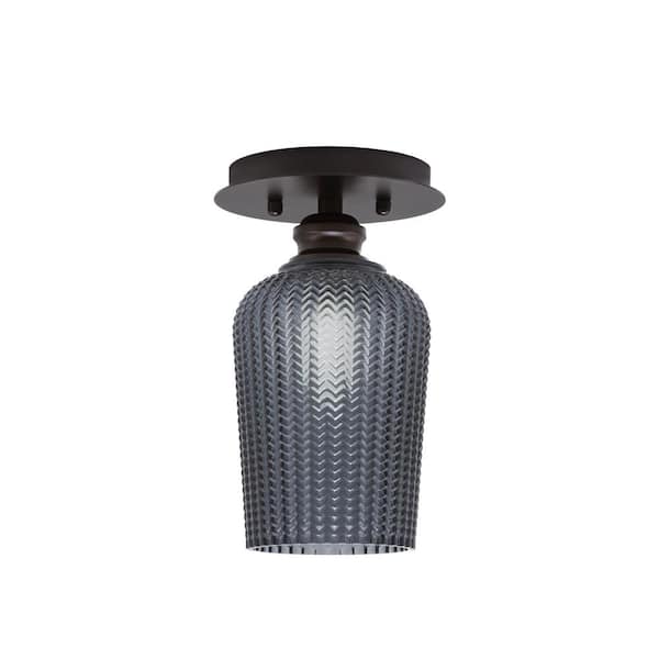 Unbranded Albany 1-Light 6 in. Espresso Semi-Flush with Smoke Textured Glass Shade