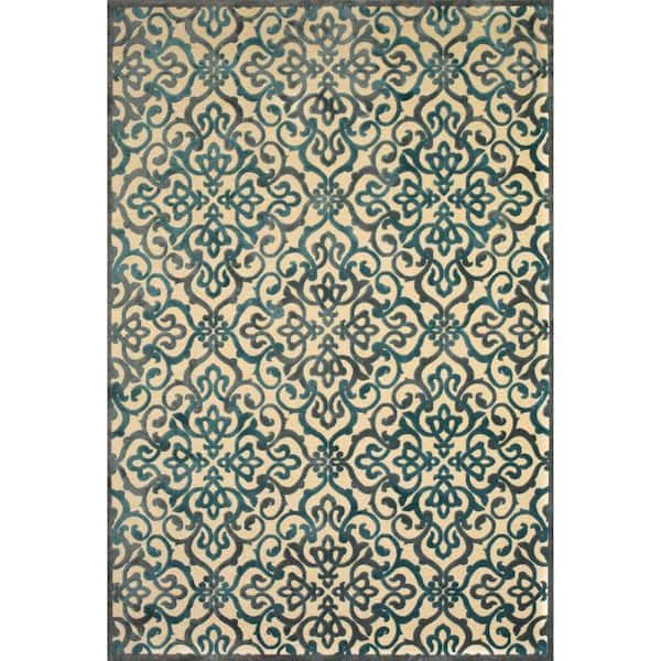 8 x 11 Tan, Blue, Taupe Floral Area Rug