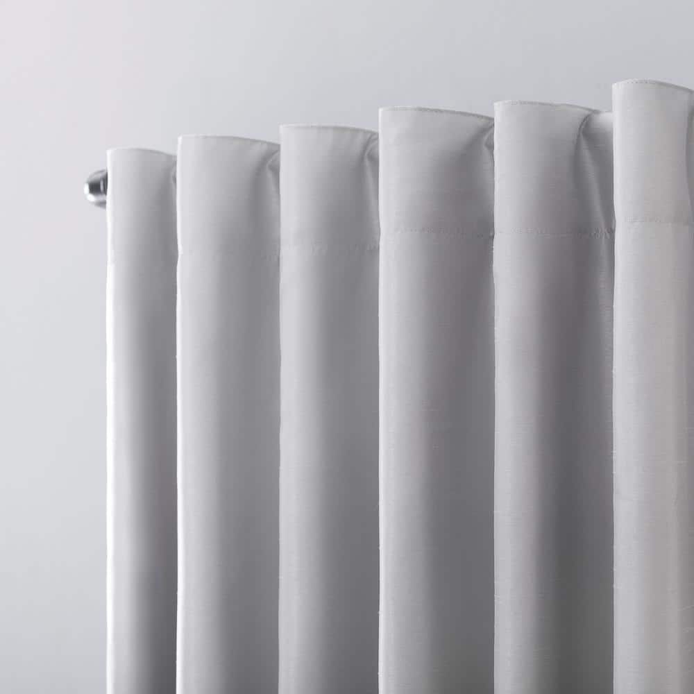 Chrome Gray Faux Silk Blackout Back Tab Curtain Panel