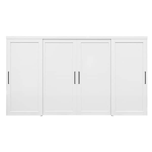 144 in. x 96 in. Paneled 1-Lite Blank Pattern White Primed MDF Sliding Door with Hardware and Black Handles