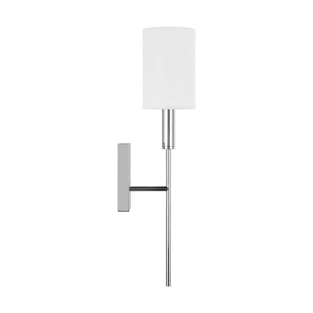 Polished Nickel Iron Wall Sconce with White Linen Shade