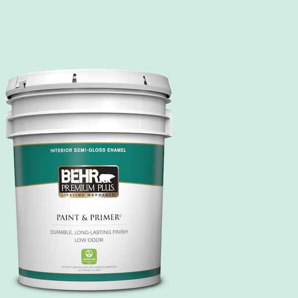 BEHR PREMIUM PLUS 5 gal. Home Decorators Collection #HDC-MD-19 Soft Mint Semi-Gloss Enamel Low Odor Interior Paint & Primer