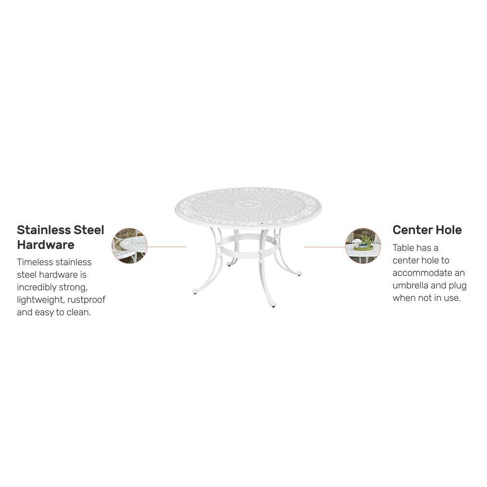 Sanibel White Cast Aluminum 48" Round Outdoor Dining Set for 4