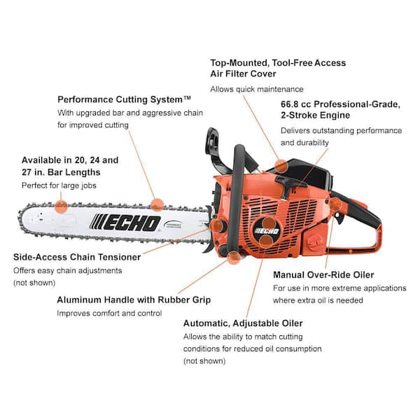 24 in. 66.8 cc Gas 2-Stroke Rear Handle Professional Chainsaw with Automatic Chain Oiler