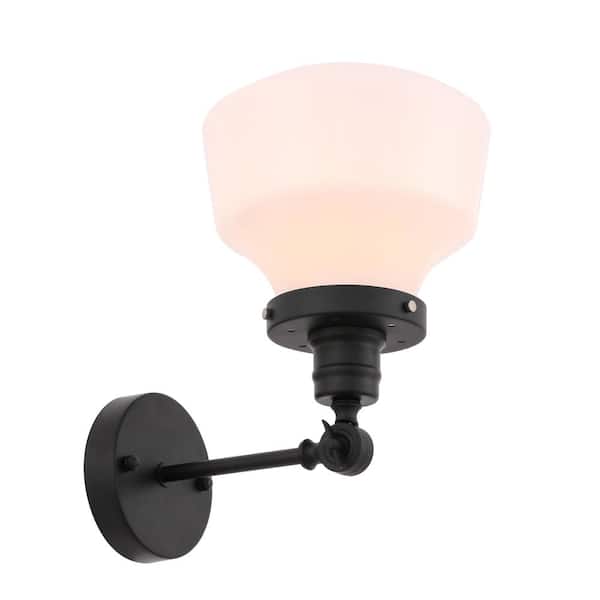 Unbranded Timeless Home Liam 8 in. W x 13 in. H 1-Light Black and Frosted White Glass Wall Sconce