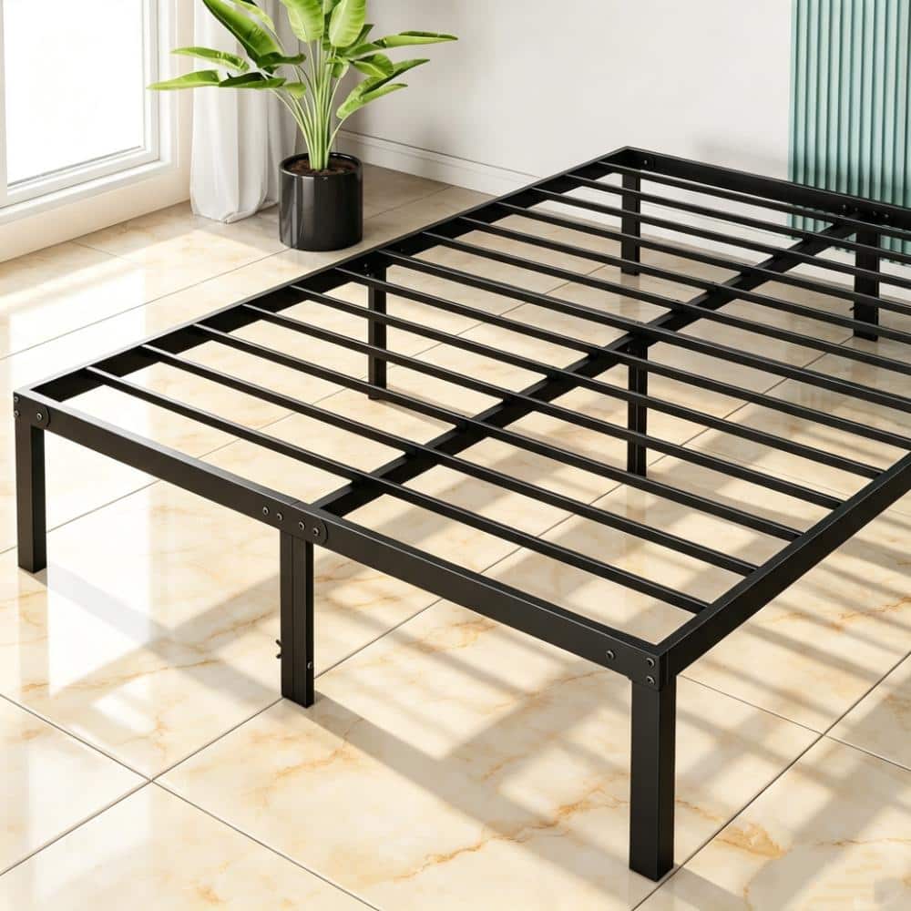 Black Heavy Duty Metal King Size Platform Bed Mattress Foundation with Steel Slat Support, No Box Spring Needed