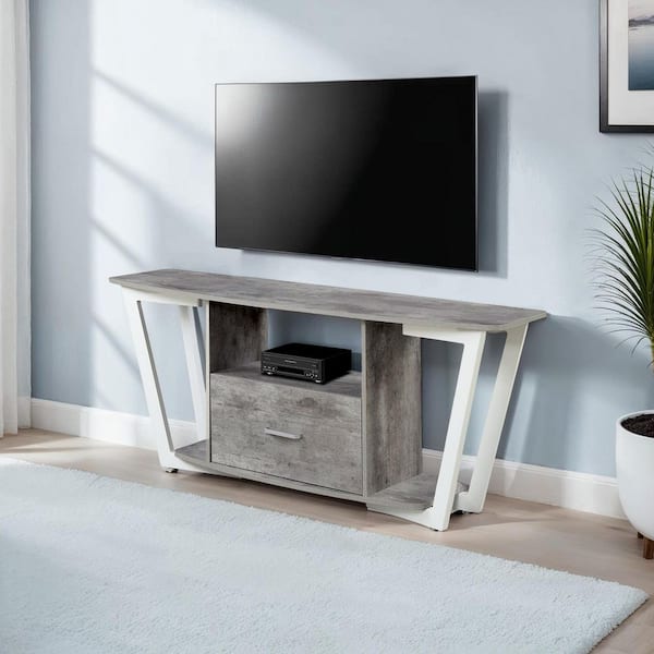 Graystone 59.25 in. Faux Birch and White 1-Drawer TV Stand with Shelves for TV's up to 65 in.