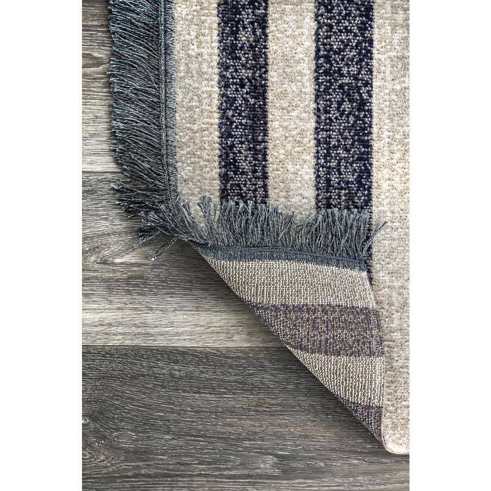 Blue and Beige Striped Synthetic Indoor/Outdoor Runner Rug