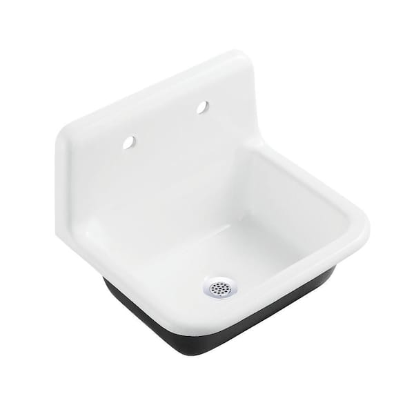 Petra Galley Cast Iron 22 in. Wall Mount Laundry/Utility Sink White with Chrome Drain