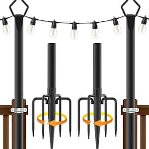 10 ft. String Light Poles for Outdoor String Lights, Metal Fork Poles Stand for Patio, Backyard, Deck (2-Pack)