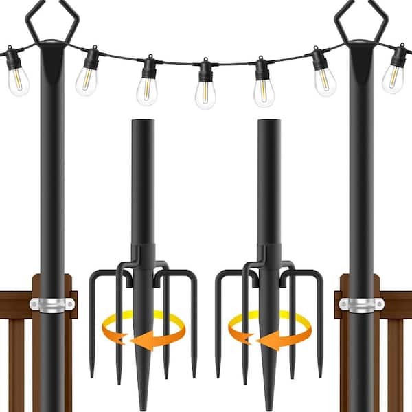 Angel Sar 10 ft. String Light Poles for Outdoor String Lights, Metal Fork Poles Stand for Patio, Backyard, Deck (2-Pack)