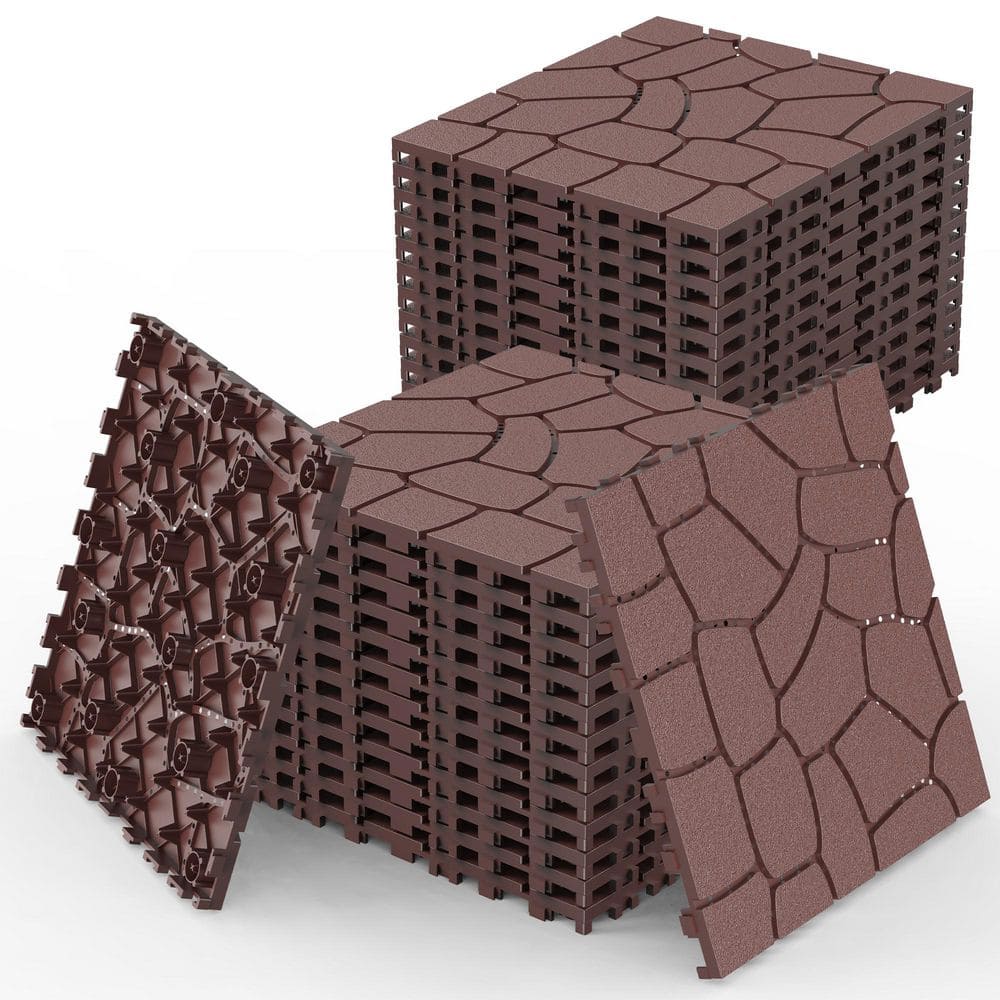New Stone texture 12 in. x 12 in. Square Interlocking Decking Tiles Composite Floor Tile, Red Brown (44-Pack) price history on PriceWatchPro