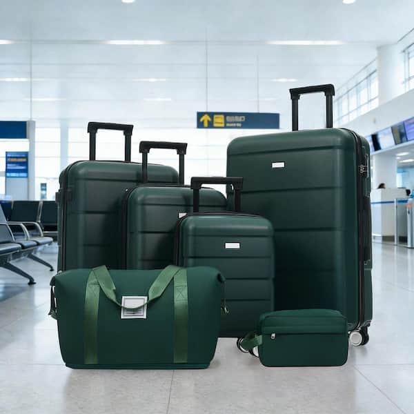INNOBULE 6 Pieces Luggage Set Dark Green ABS Plastic Hardside w